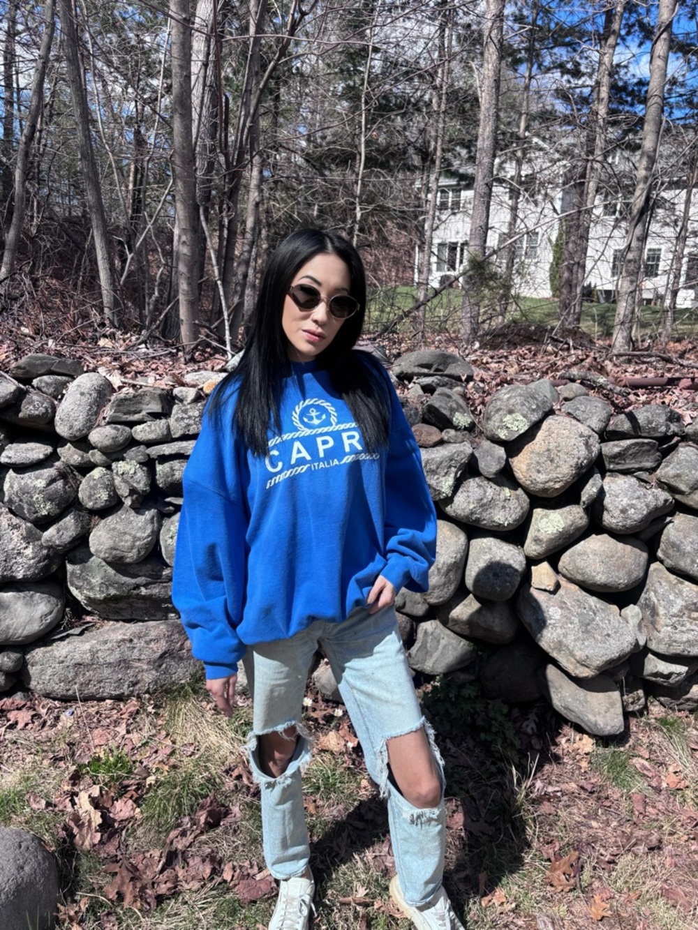 Vintage Capri Italia Crewneck Sweatshirt Fruit of the Loom Blue XXL